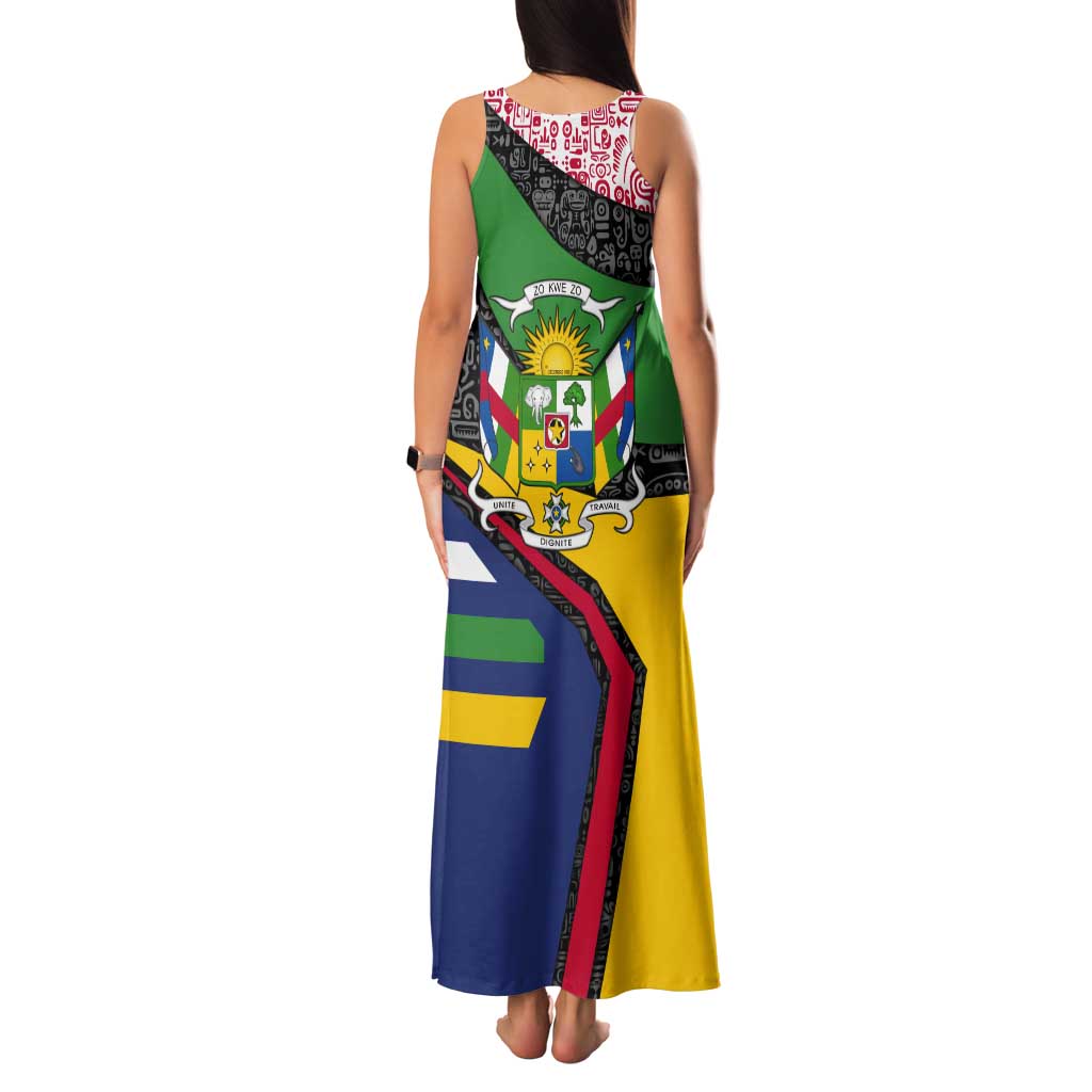 Central African Republic Tank Maxi Dress with Multicolor Tribal Design and National Emblem - Wonder Print Shop
