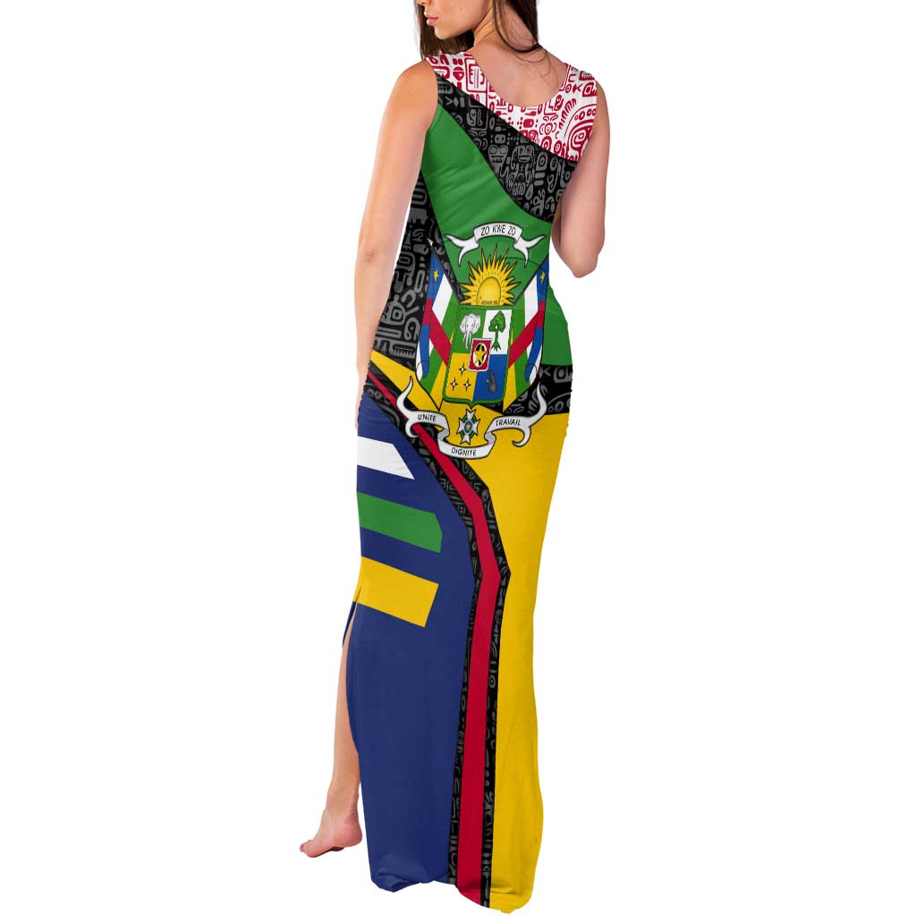 Central African Republic Tank Maxi Dress with Multicolor Tribal Design and National Emblem - Wonder Print Shop