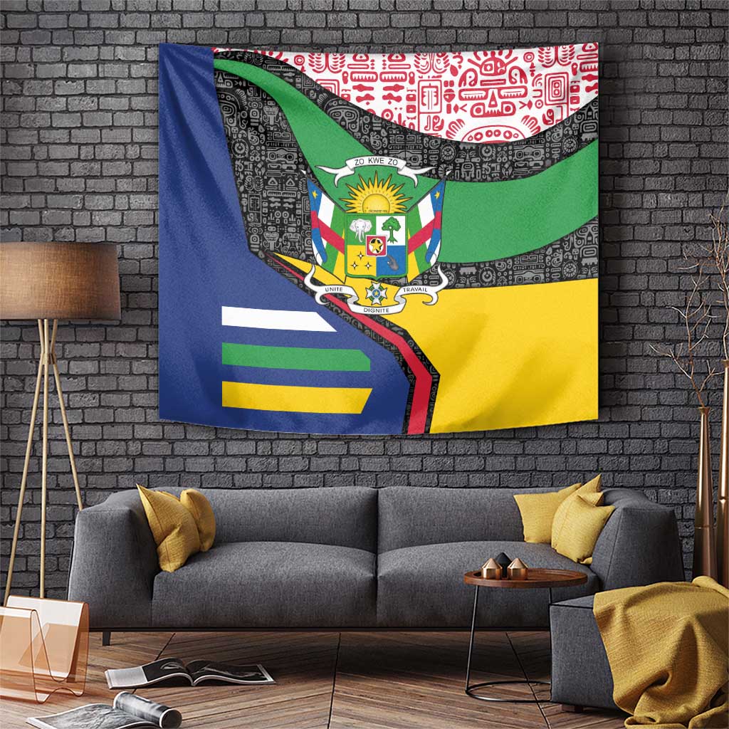 Central African Republic Tapestry with Multicolor Tribal Design and National Emblem - Wonder Print Shop