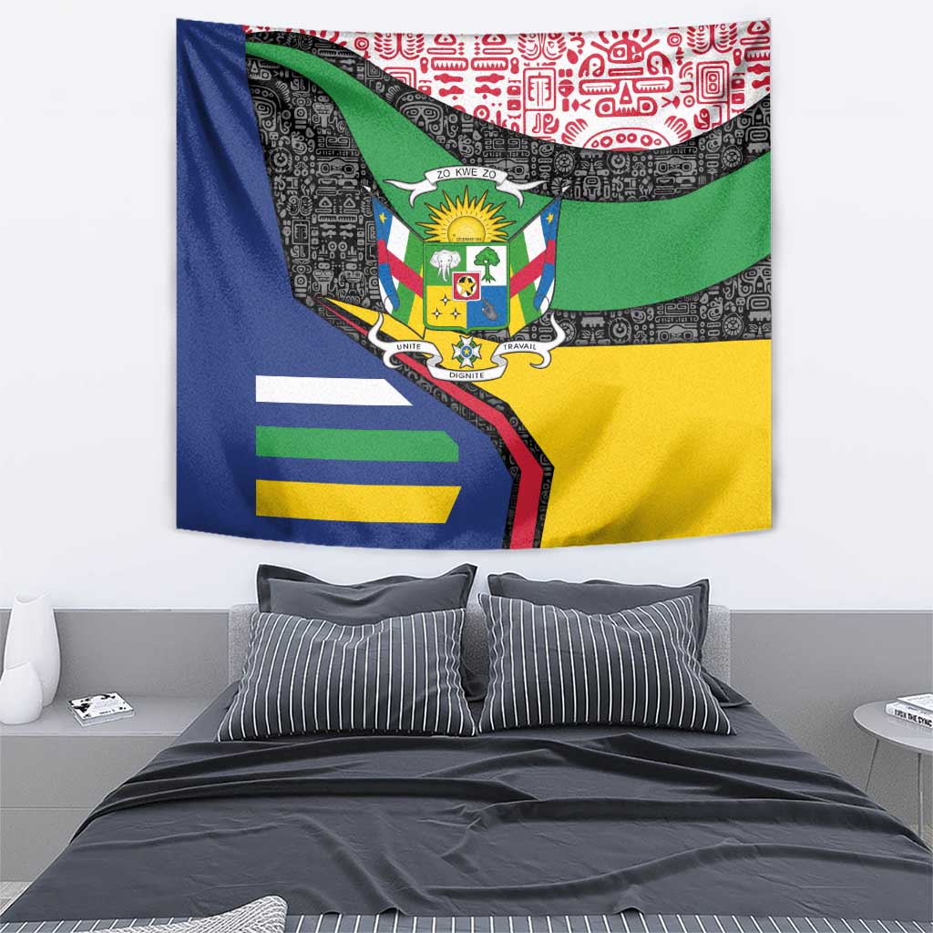 Central African Republic Tapestry with Multicolor Tribal Design and National Emblem - Wonder Print Shop