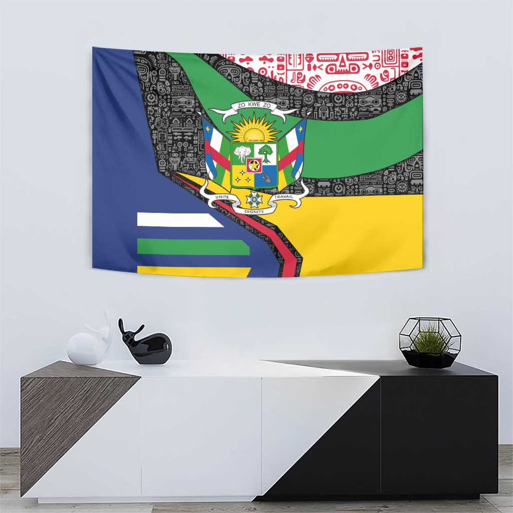 Central African Republic Tapestry with Multicolor Tribal Design and National Emblem - Wonder Print Shop