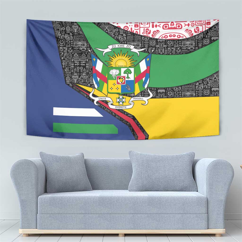 Central African Republic Tapestry with Multicolor Tribal Design and National Emblem - Wonder Print Shop