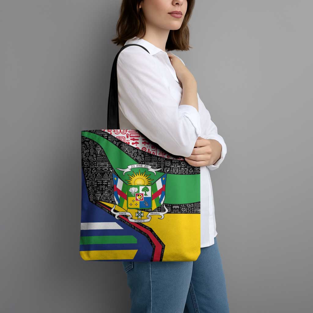 Central African Republic Tote Bag with Multicolor Tribal Design and National Emblem - Wonder Print Shop