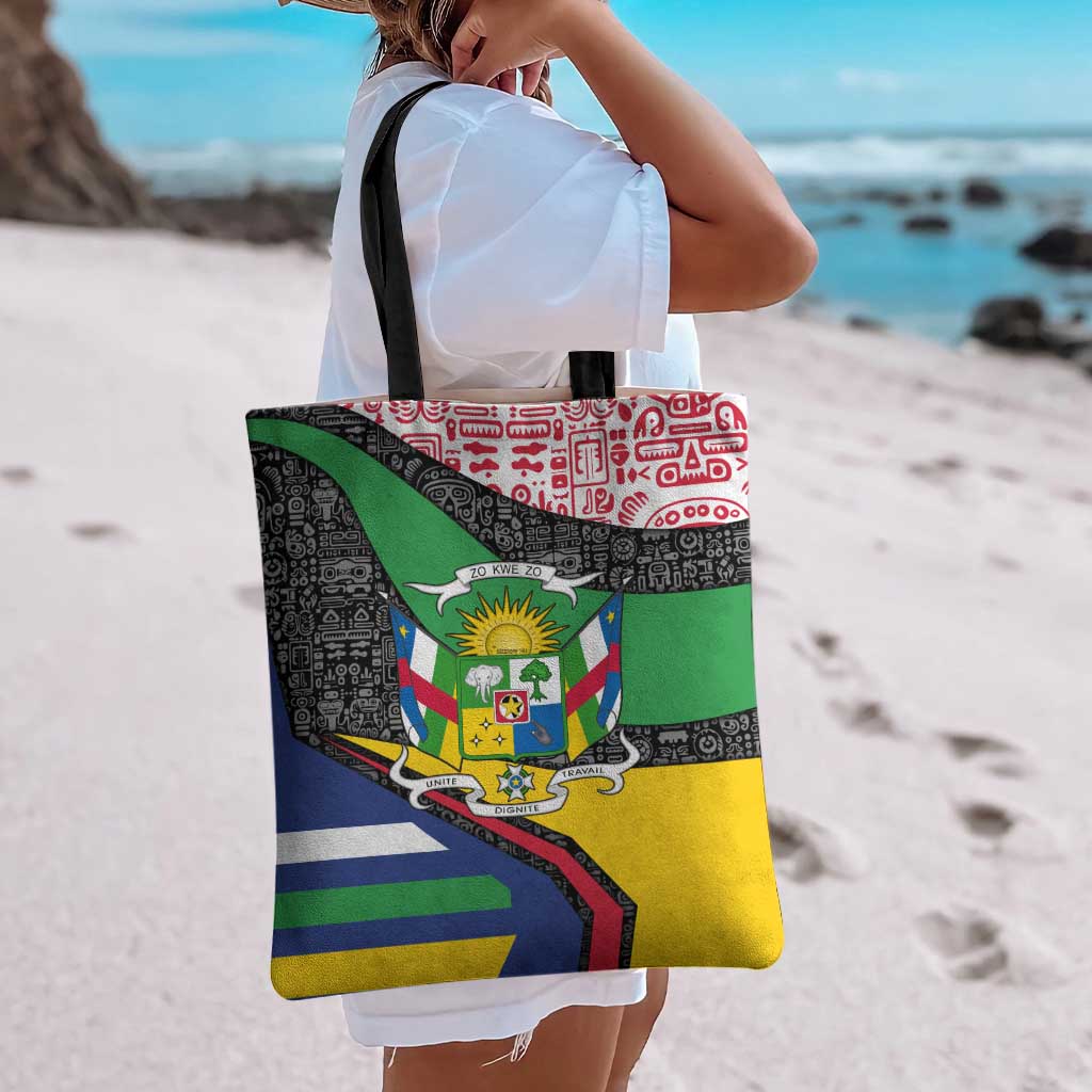 Central African Republic Tote Bag with Multicolor Tribal Design and National Emblem - Wonder Print Shop