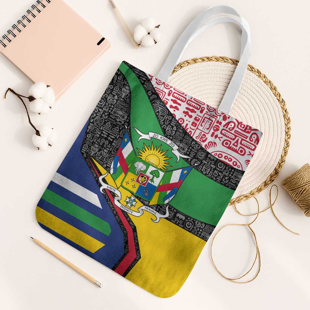 Central African Republic Tote Bag with Multicolor Tribal Design and National Emblem - Wonder Print Shop