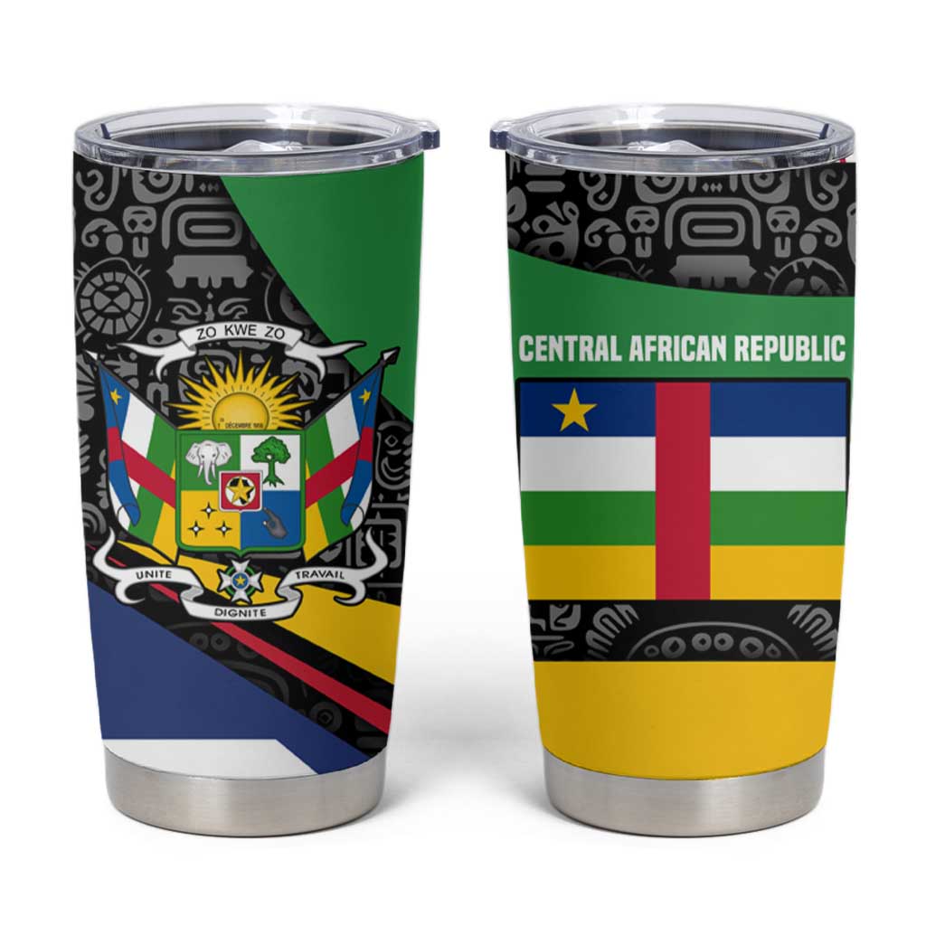 Central African Republic Tumbler Cup with Multicolor Tribal Design and National Emblem - Wonder Print Shop