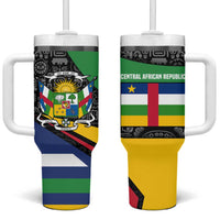 Central African Republic Tumbler With Handle with Multicolor Tribal Design and National Emblem - Wonder Print Shop