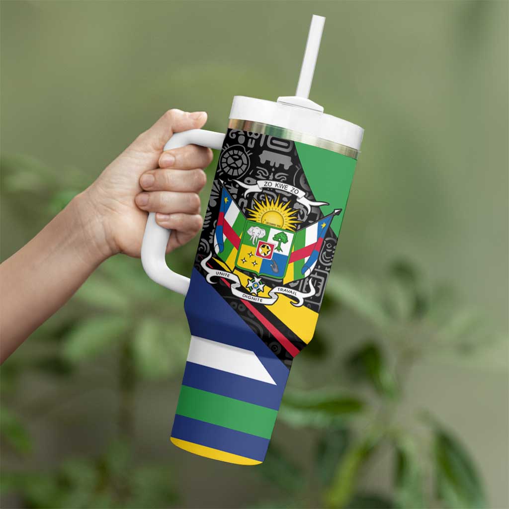Central African Republic Tumbler With Handle with Multicolor Tribal Design and National Emblem - Wonder Print Shop