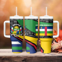 Central African Republic Tumbler With Handle with Multicolor Tribal Design and National Emblem - Wonder Print Shop