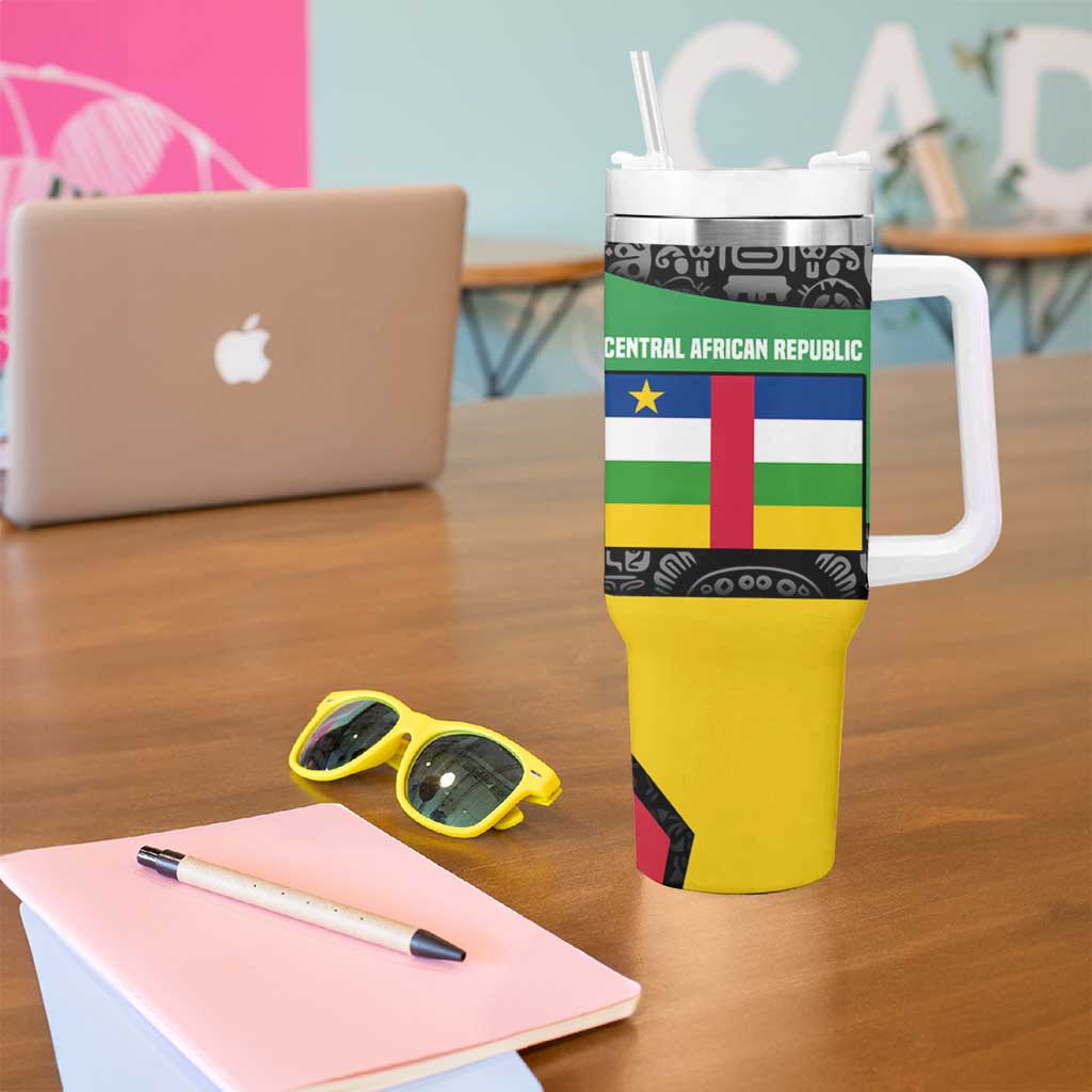Central African Republic Tumbler With Handle with Multicolor Tribal Design and National Emblem - Wonder Print Shop
