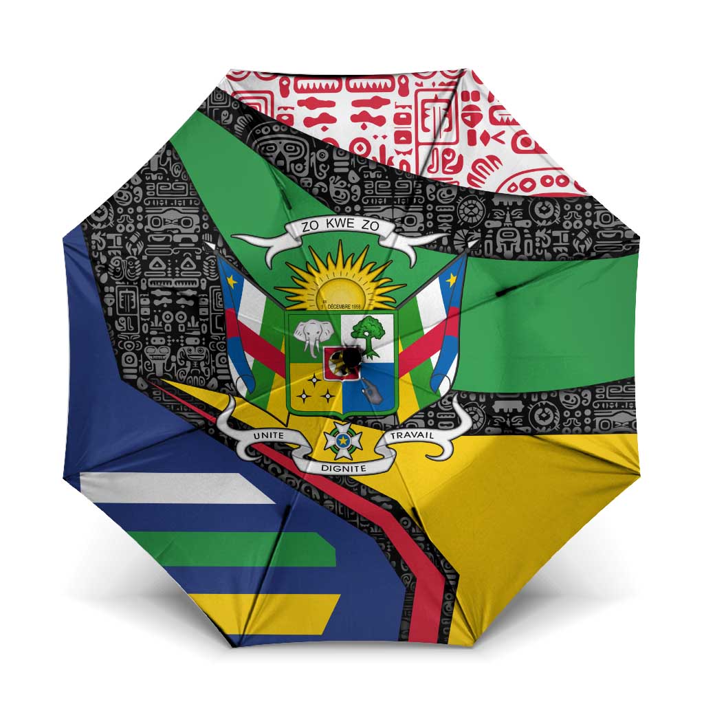Central African Republic Umbrella with Multicolor Tribal Design and National Emblem - Wonder Print Shop