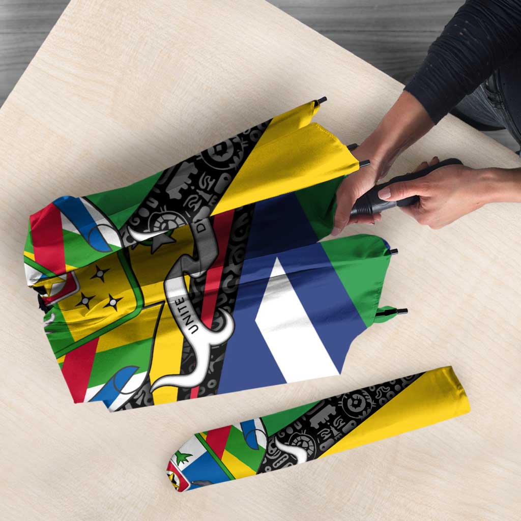 Central African Republic Umbrella with Multicolor Tribal Design and National Emblem - Wonder Print Shop