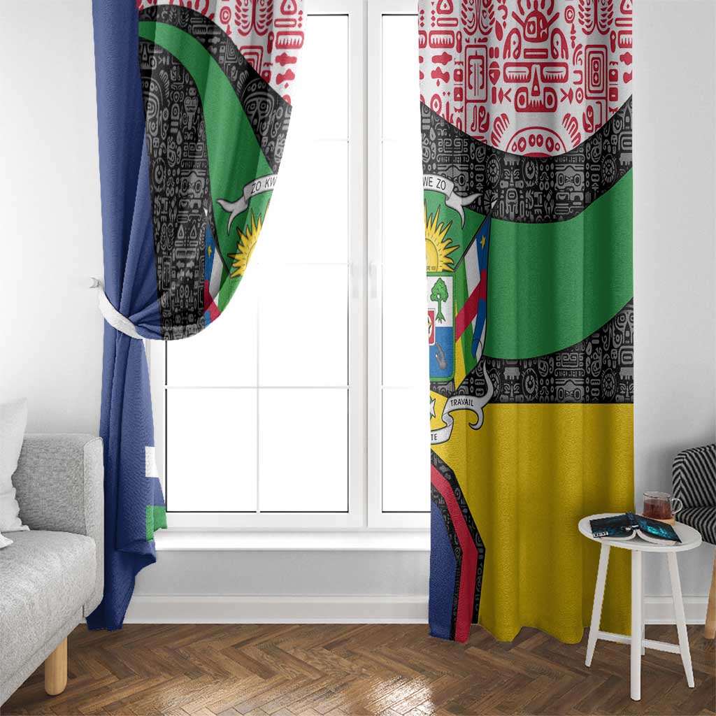 Central African Republic Window Curtain with Multicolor Tribal Design and National Emblem - Wonder Print Shop
