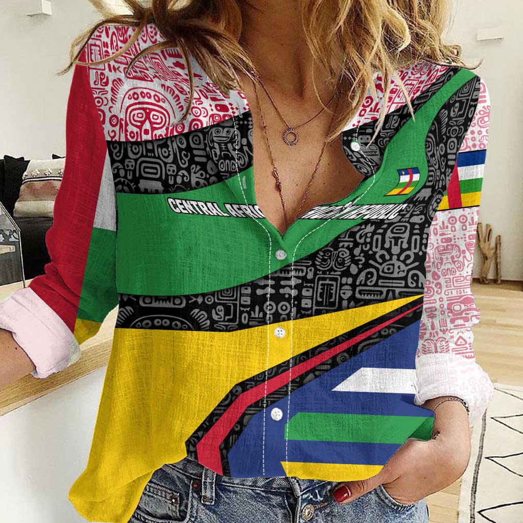 Central African Republic Women Casual Shirt with Multicolor Tribal Design and National Emblem - Wonder Print Shop