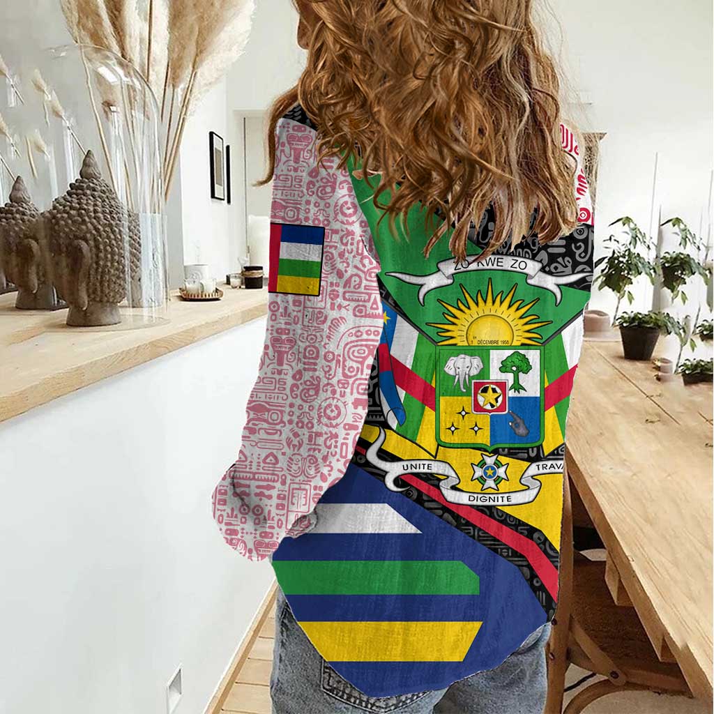 Central African Republic Women Casual Shirt with Multicolor Tribal Design and National Emblem - Wonder Print Shop
