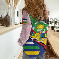 Central African Republic Women Casual Shirt with Multicolor Tribal Design and National Emblem - Wonder Print Shop