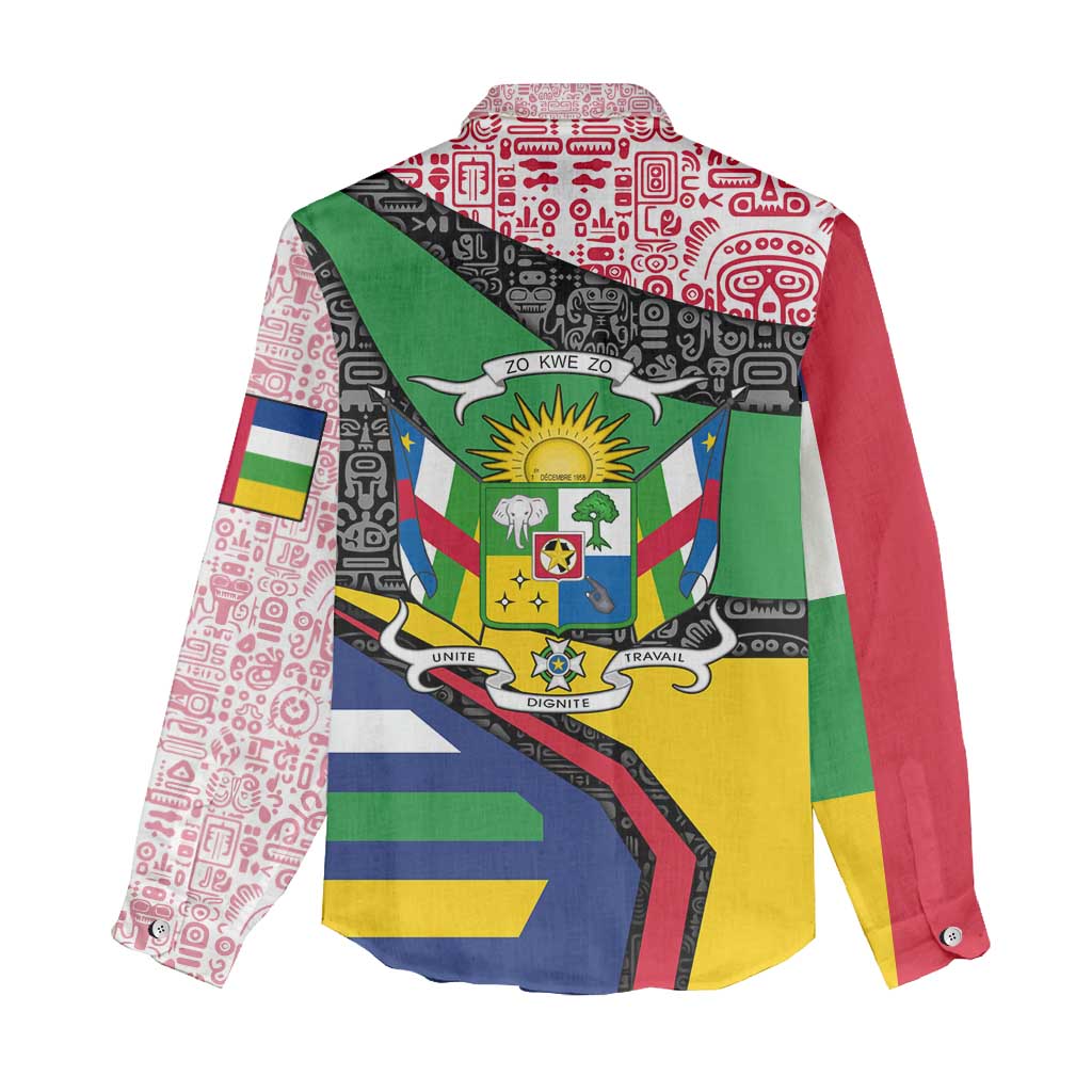 Central African Republic Women Casual Shirt with Multicolor Tribal Design and National Emblem - Wonder Print Shop