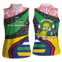 Central African Republic Women Sleeveless Polo Shirt with Multicolor Tribal Design and National Emblem - Wonder Print Shop