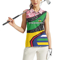 Central African Republic Women Sleeveless Polo Shirt with Multicolor Tribal Design and National Emblem - Wonder Print Shop