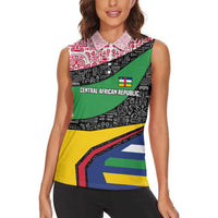 Central African Republic Women Sleeveless Polo Shirt with Multicolor Tribal Design and National Emblem - Wonder Print Shop