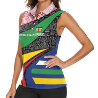 Central African Republic Women Sleeveless Polo Shirt with Multicolor Tribal Design and National Emblem - Wonder Print Shop
