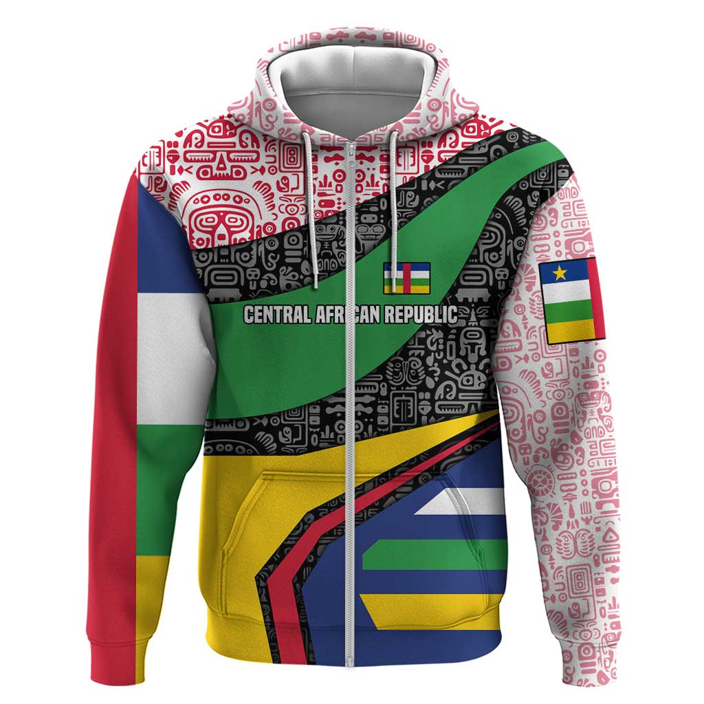 Central African Republic Zip Hoodie with Multicolor Tribal Design and National Emblem - Wonder Print Shop