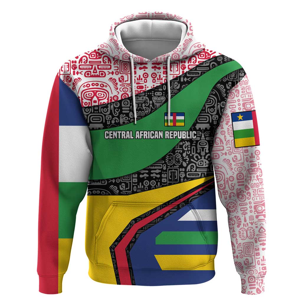 Central African Republic Zip Hoodie with Multicolor Tribal Design and National Emblem - Wonder Print Shop