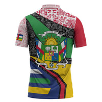 Central African Republic Zipper Polo Shirt with Multicolor Tribal Design and National Emblem - Wonder Print Shop
