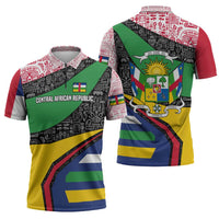 Central African Republic Zipper Polo Shirt with Multicolor Tribal Design and National Emblem - Wonder Print Shop