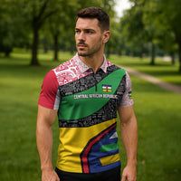 Central African Republic Zipper Polo Shirt with Multicolor Tribal Design and National Emblem - Wonder Print Shop