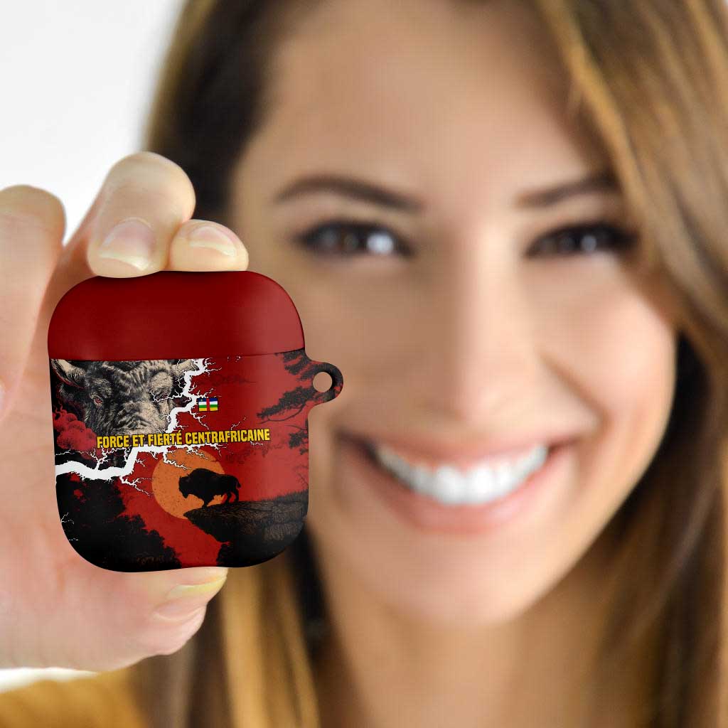Central African Republic AirPods Case with Red Black Nature Design and Buffalo Pattern - Wonder Print Shop
