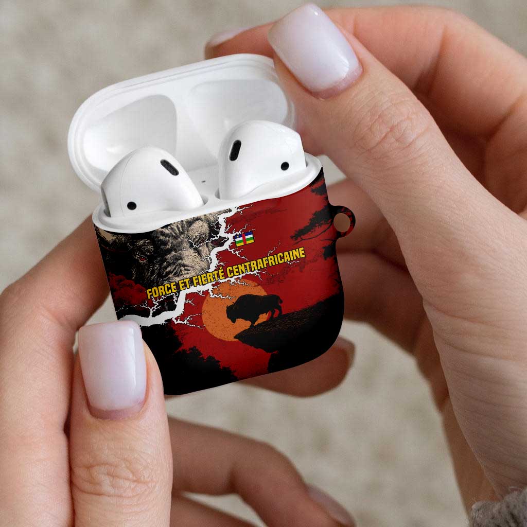 Central African Republic AirPods Case with Red Black Nature Design and Buffalo Pattern - Wonder Print Shop