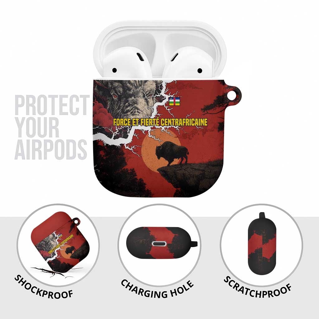 Central African Republic AirPods Case with Red Black Nature Design and Buffalo Pattern - Wonder Print Shop