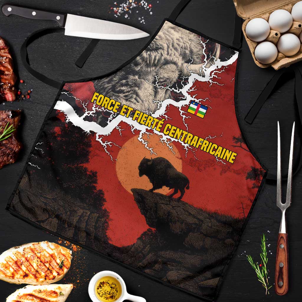 Central African Republic Apron with Red Black Nature Design and Buffalo Pattern - Wonder Print Shop