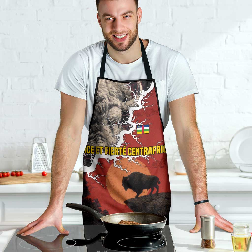 Central African Republic Apron with Red Black Nature Design and Buffalo Pattern - Wonder Print Shop