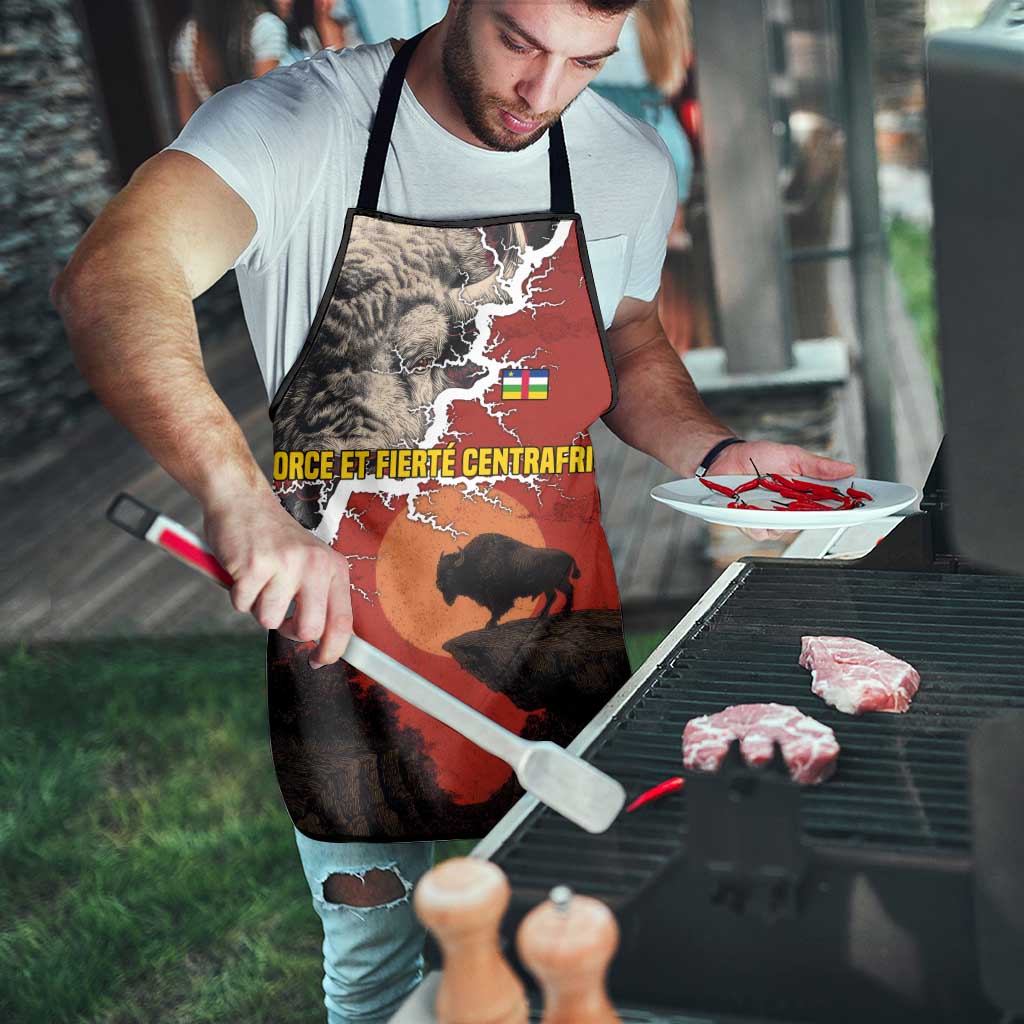 Central African Republic Apron with Red Black Nature Design and Buffalo Pattern - Wonder Print Shop