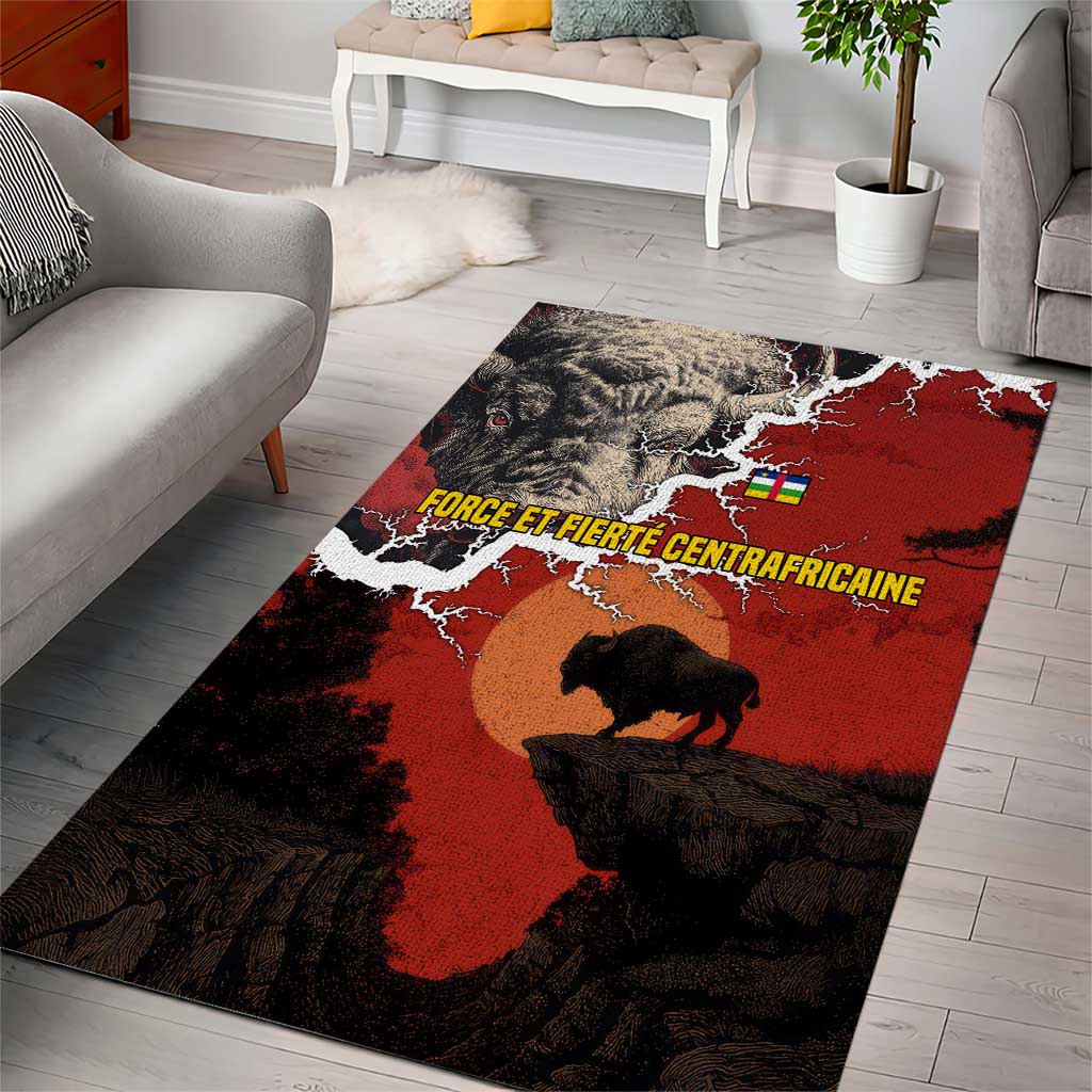 Central African Republic Area Rug with Red Black Nature Design and Buffalo Pattern - Wonder Print Shop