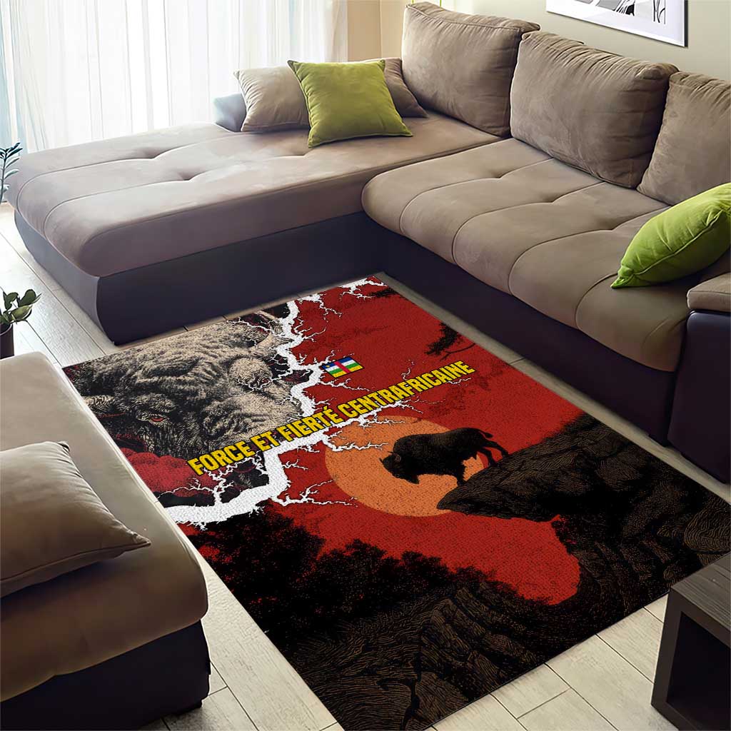 Central African Republic Area Rug with Red Black Nature Design and Buffalo Pattern - Wonder Print Shop