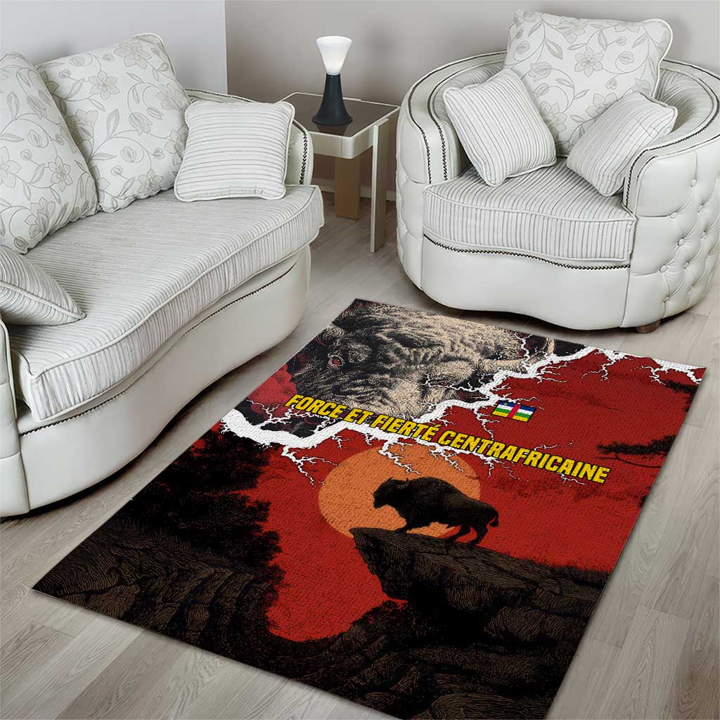 Central African Republic Area Rug with Red Black Nature Design and Buffalo Pattern - Wonder Print Shop