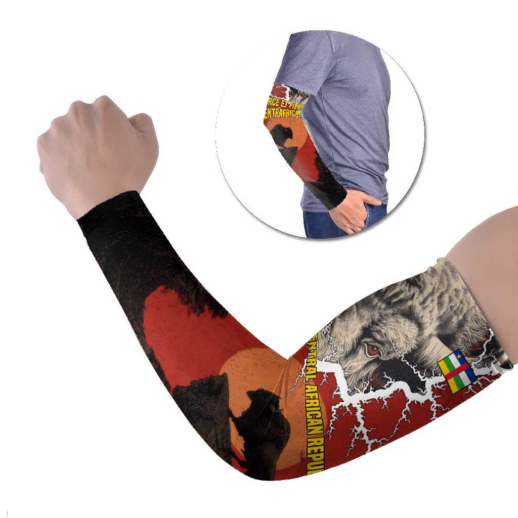 Central African Republic Arm Sleeves with Red Black Nature Design and Buffalo Pattern - Wonder Print Shop