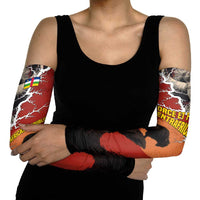 Central African Republic Arm Sleeves with Red Black Nature Design and Buffalo Pattern - Wonder Print Shop