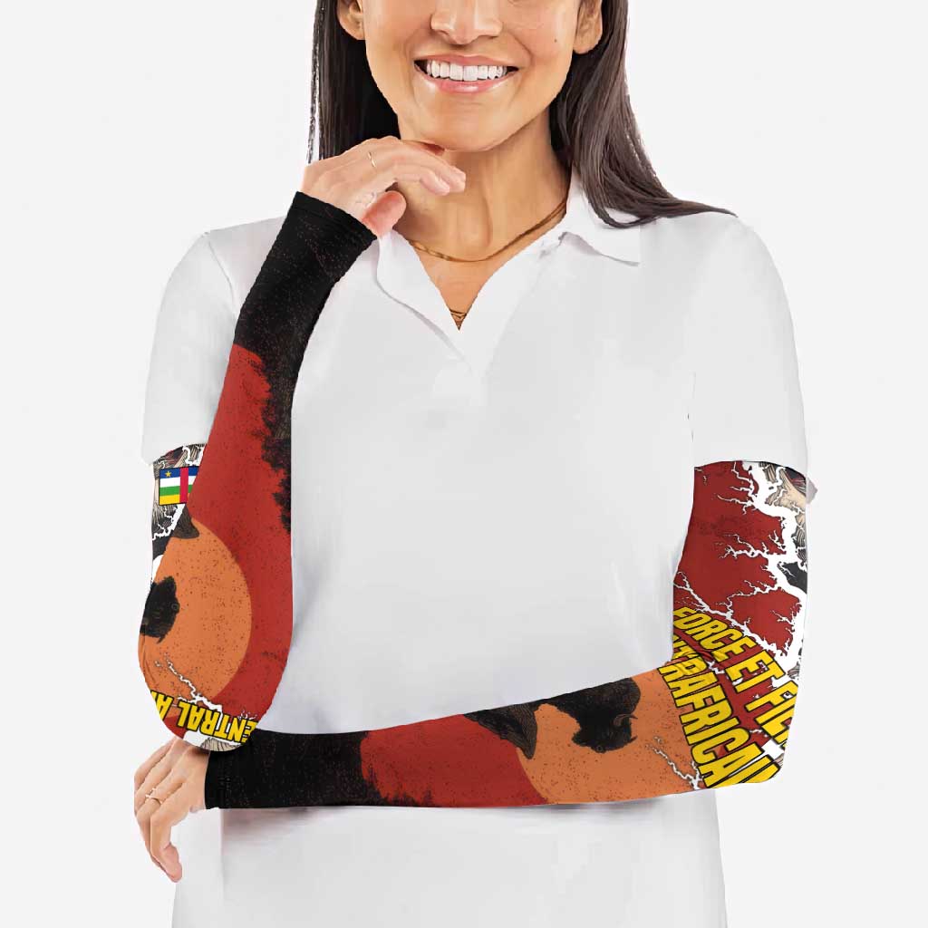 Central African Republic Arm Sleeves with Red Black Nature Design and Buffalo Pattern - Wonder Print Shop