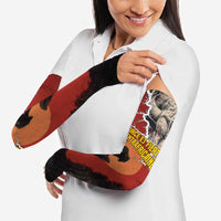 Central African Republic Arm Sleeves with Red Black Nature Design and Buffalo Pattern - Wonder Print Shop