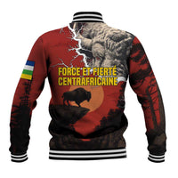 Central African Republic Baseball Jacket with Red Black Nature Design and Buffalo Pattern - Wonder Print Shop