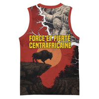 Central African Republic Basketball Jersey with Red Black Nature Design and Buffalo Pattern - Wonder Print Shop