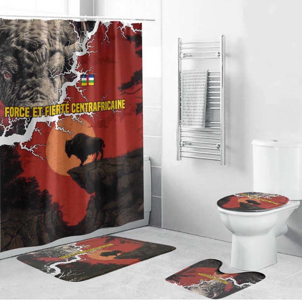 Central African Republic Bathroom Set with Red Black Nature Design and Buffalo Pattern - Wonder Print Shop