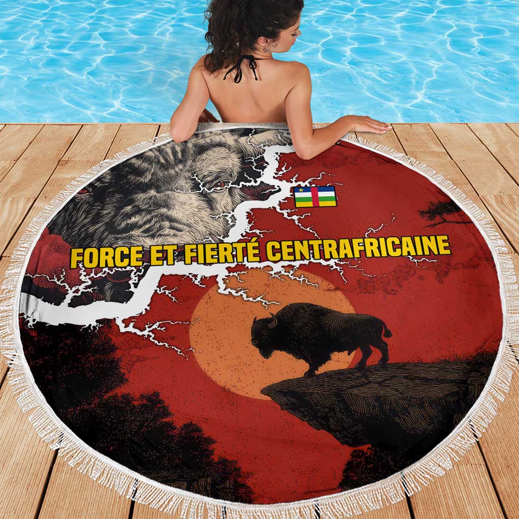 Central African Republic Beach Blanket with Red Black Nature Design and Buffalo Pattern - Wonder Print Shop