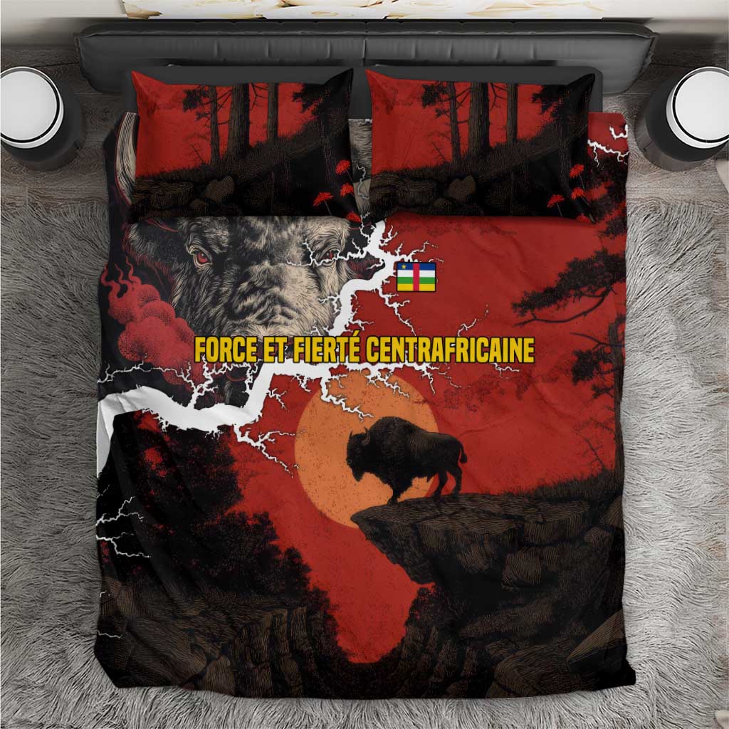 Central African Republic Bedding Set with Red Black Nature Design and Buffalo Pattern - Wonder Print Shop