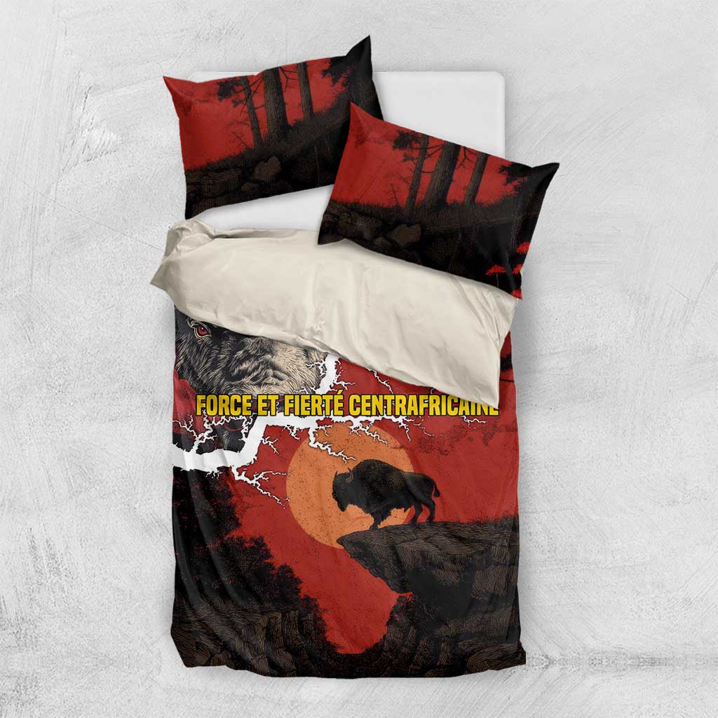 Central African Republic Bedding Set with Red Black Nature Design and Buffalo Pattern - Wonder Print Shop