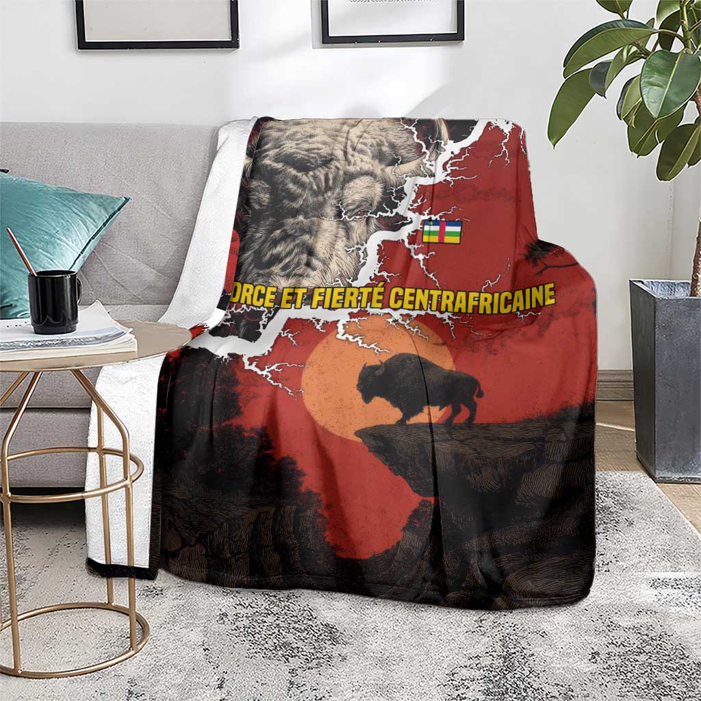 Central African Republic Blanket with Red Black Nature Design and Buffalo Pattern - Wonder Print Shop